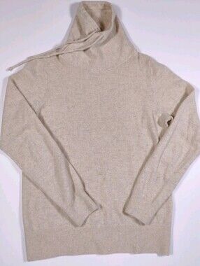 Vintage L.L. Bean Women 100% Cashmere Beige Funnelneck Sweater Size XS